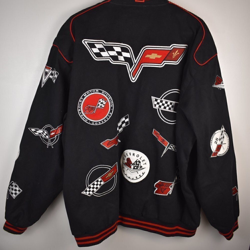 Vintage JH Design Corvette Black Embroidered Jacket Size 3XL Race Car Full Snaps - Picture 15 of 16